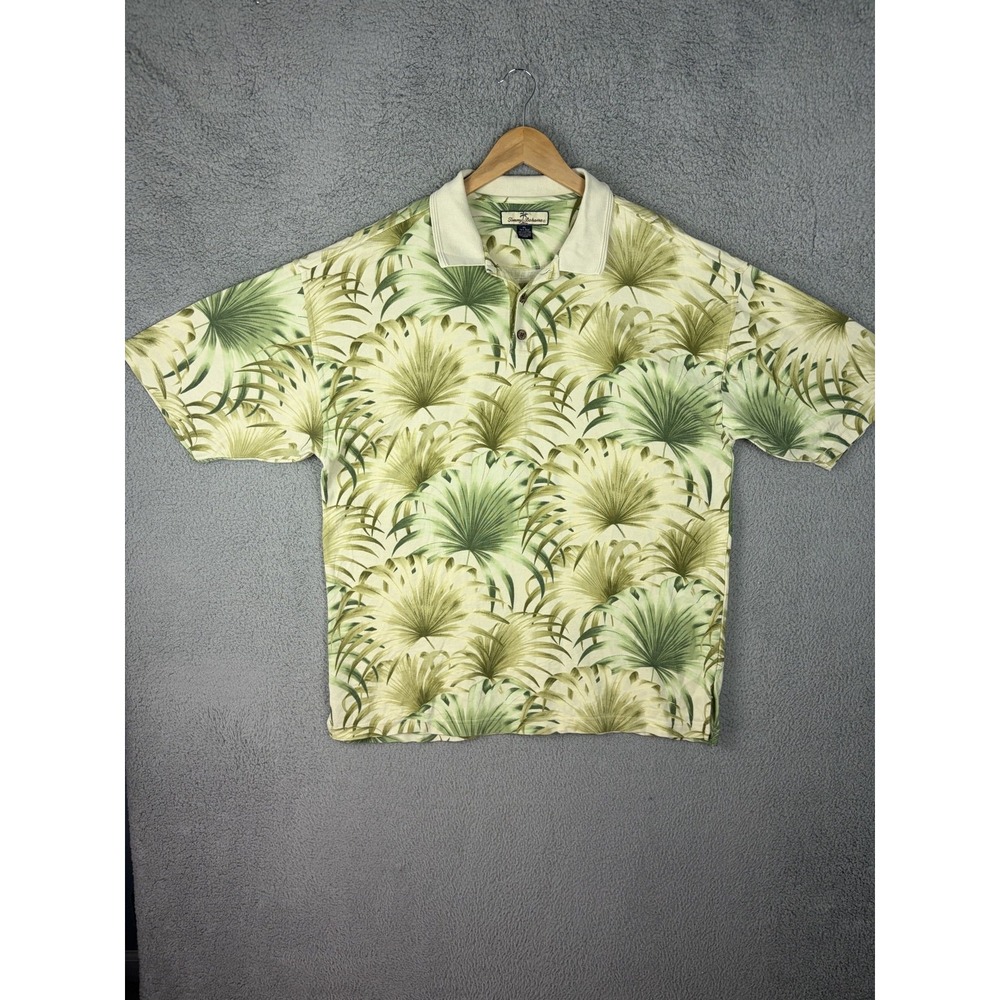 Tommy Bahama Polo Shirt Mens XL Green Palm Leaf Silk Cotton Tropical Hawaiian - Picture 2 of 7